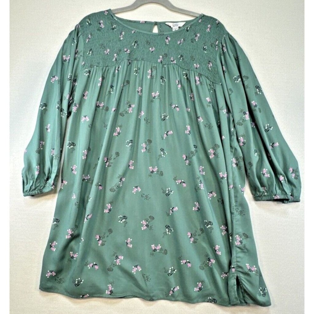 Croft & Barrow Womens Shirt Dress Size 1x Green Floral Short Casual